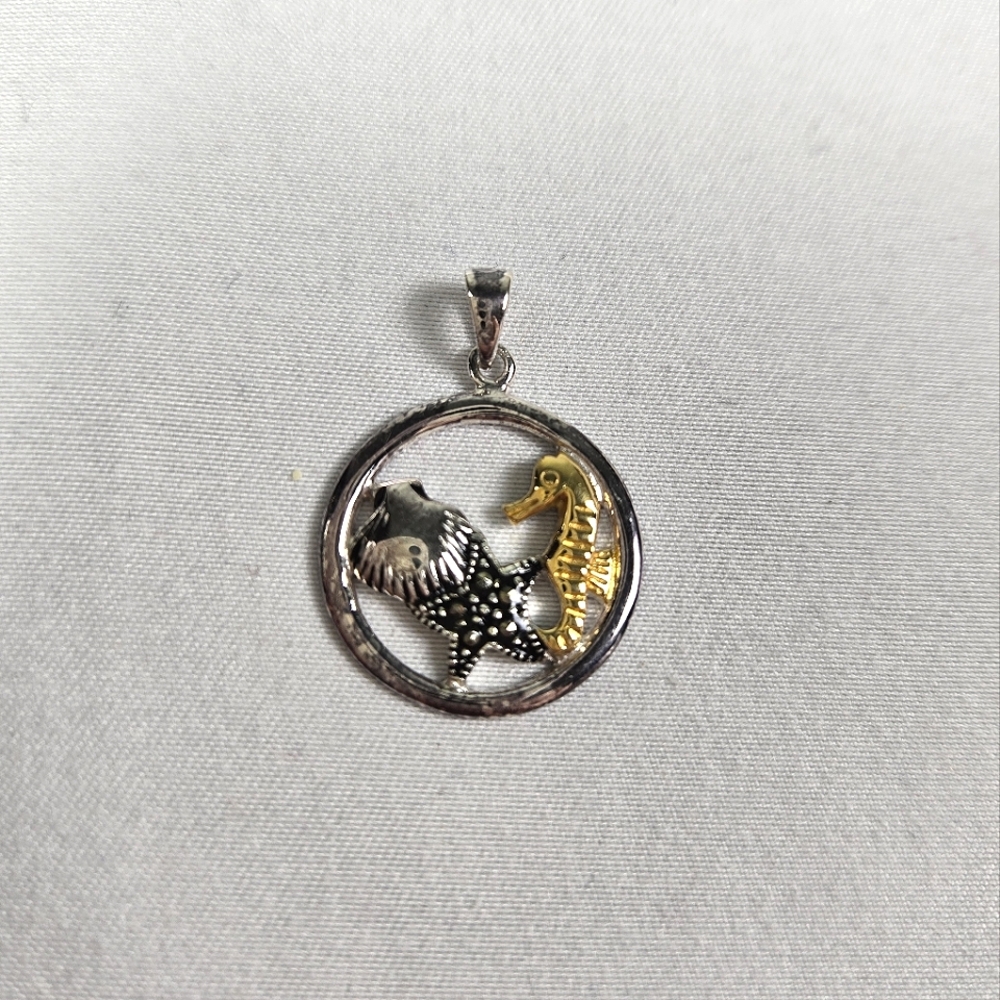 NWT Marcasite & Two-Tone Seahorse, Starfish, and Shell Pendant
